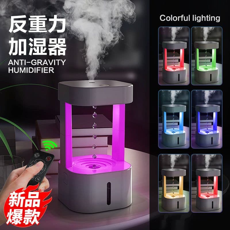 image-Foreign trade anti-gravity drip humidifier anti-gravity water drop backflow atomizer LED colorful night light APP remote control