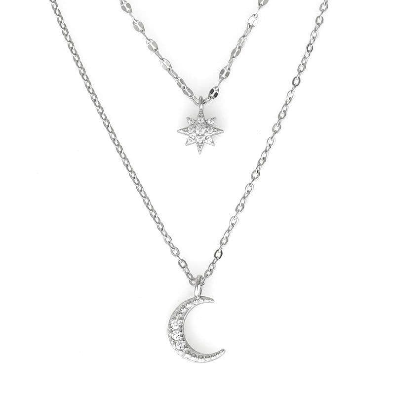 image-Qibao S925 Silver Star Moon Necklace for Women - 41-50cm