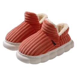 image-Women's Slippers - Brown Stripe Plush Indoor House Shoes