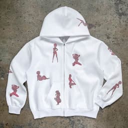 image-Rhinestone Print Hoodie Cardigan Zip Coat Unisex Loose Sweater Europe America