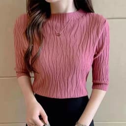image-Women's 2023 Summer Slim Short Top Blue Cotton Shirt