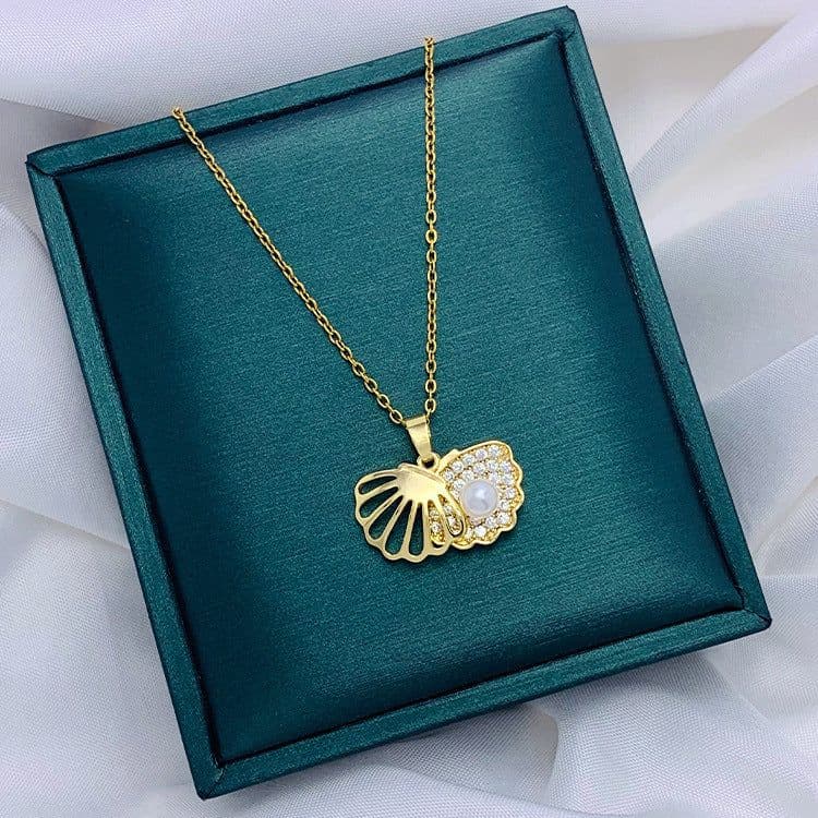 image-Summer Micro-inlaid Pearl Necklace Women's 18k Hollow Chain