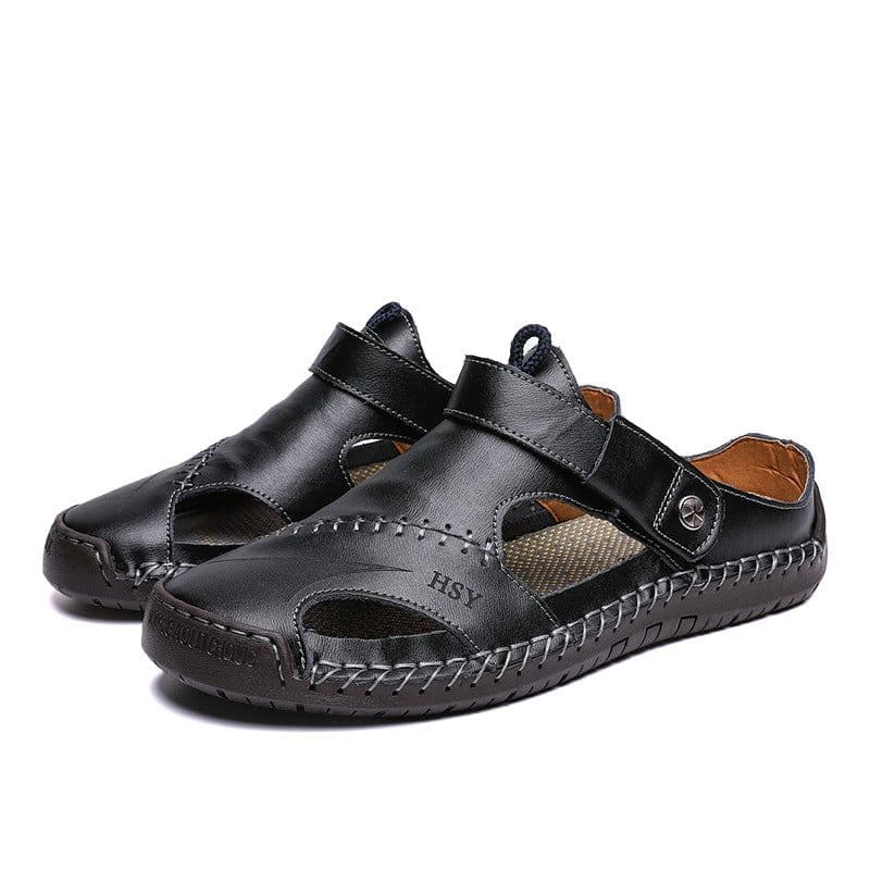 image-Men's Sandals - Large Size, Breathable, Yellow Brown Leather, Outdoor Hiking