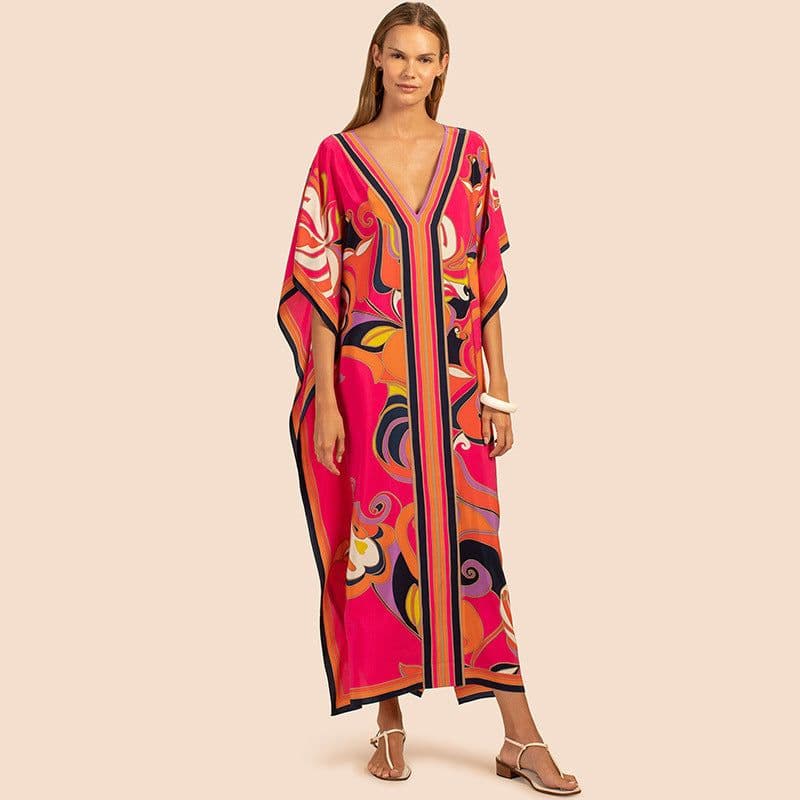 image-European and American new positioning printed blouse seaside holiday long skirt loose blouse bikini swimsuit robe outer wear female