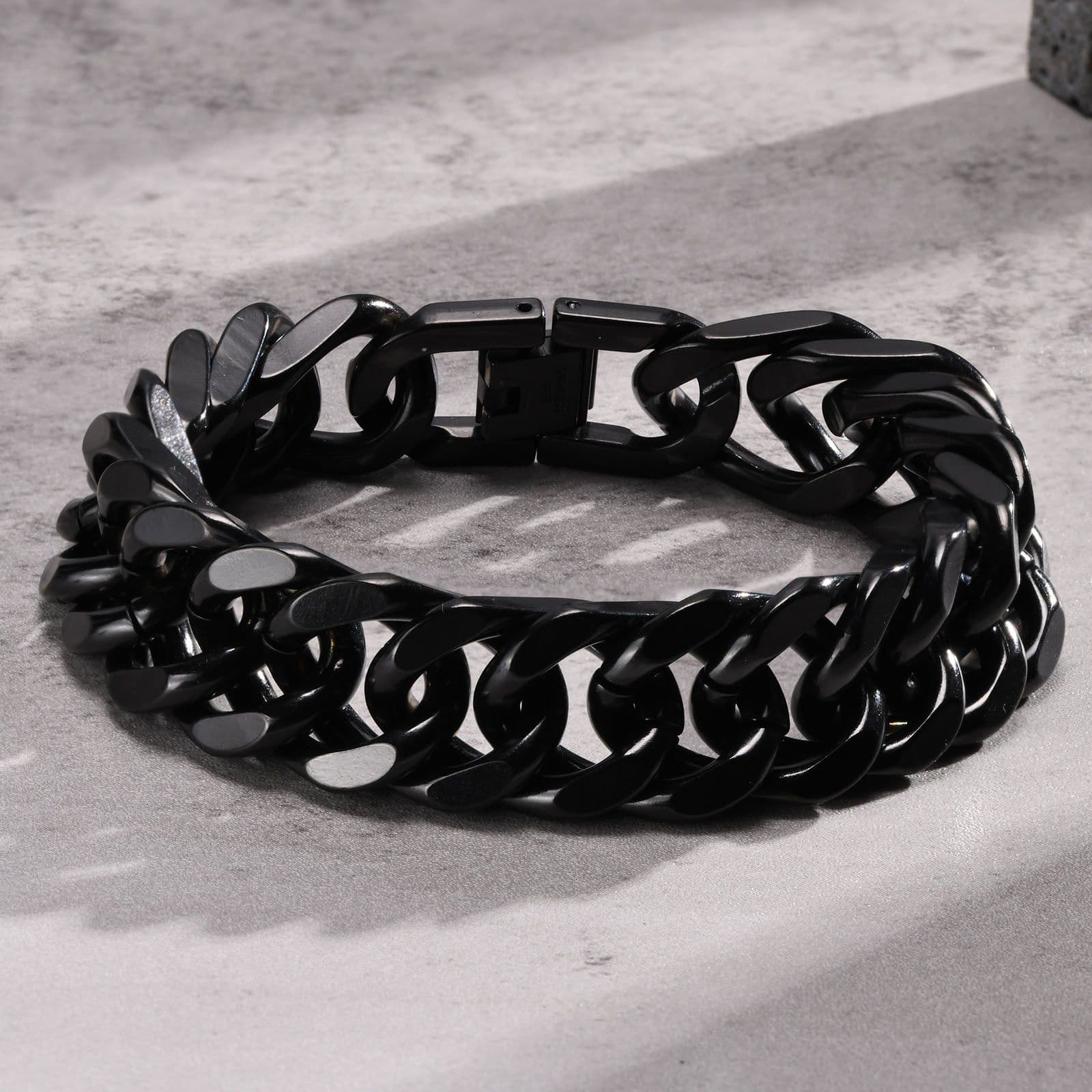 image-Men's Stainless Steel Bracelet - Black 15mm Double Woven