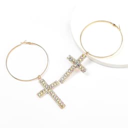 image-Polymanifene Silver Alloy Diamond Cross Earrings - Geometric Style