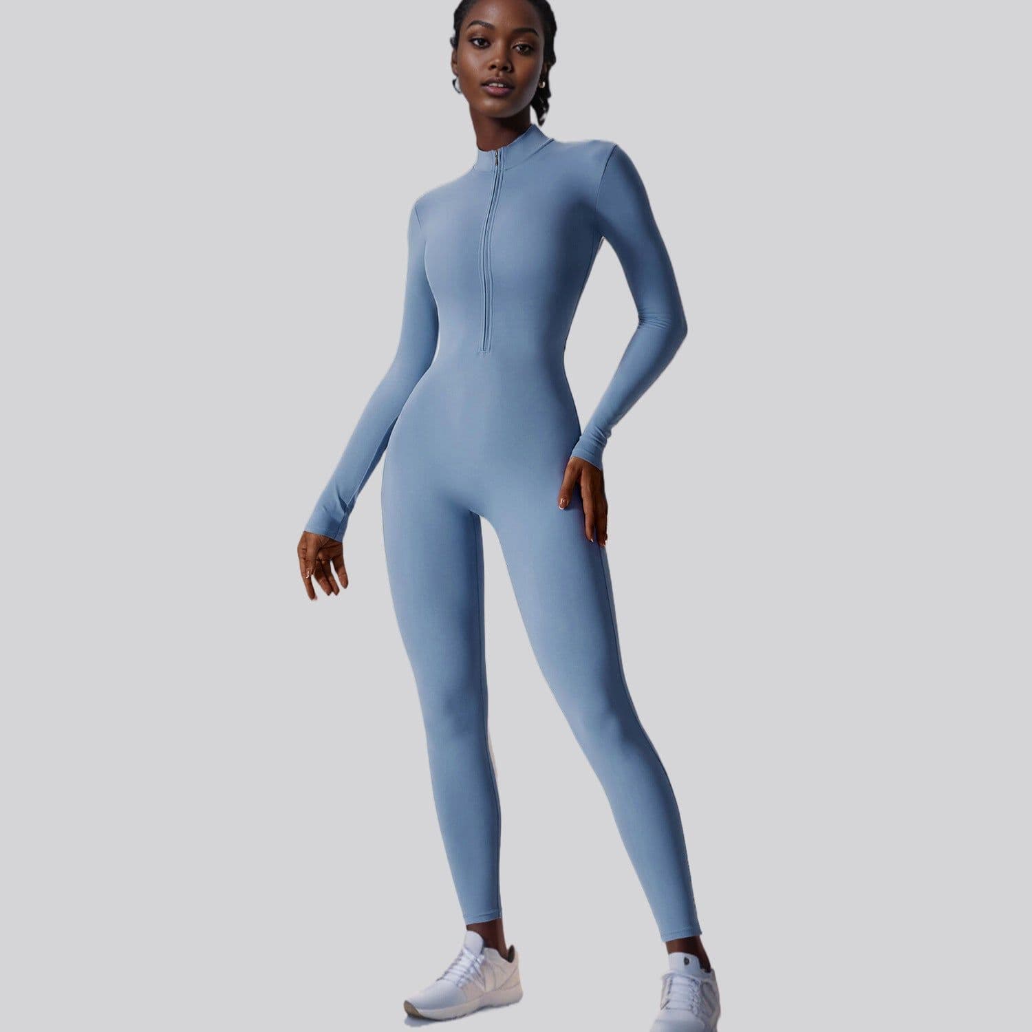 image-Women's Long-Sleeve Yoga Jumpsuit - Mist Blue XL