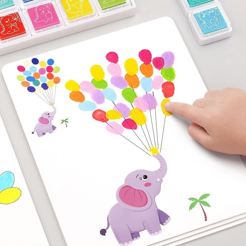 image-Children's finger print angel painting card kindergarten palm dot painting toys ink painting tools pigment non-toxic