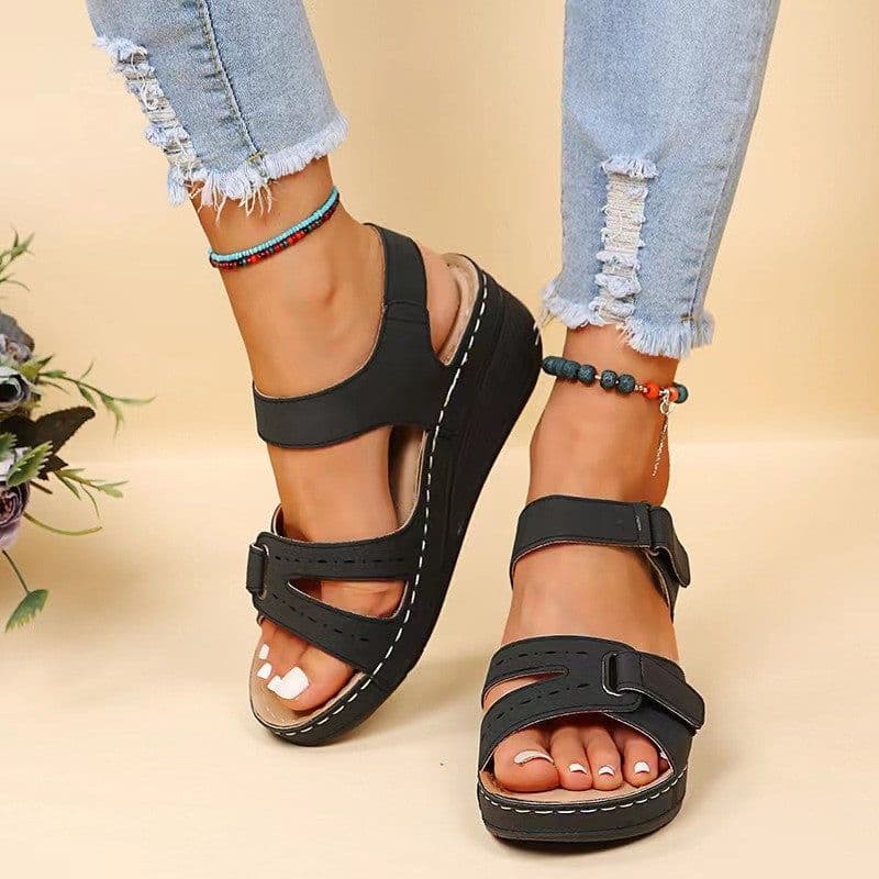 image-Roman Sandals Women Velcro Black Size 43