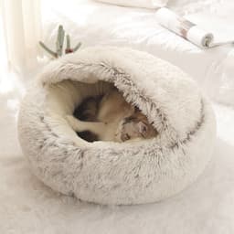 image-Pet Bed - Brown Plush 60cm PP Cotton for Dogs & Cats