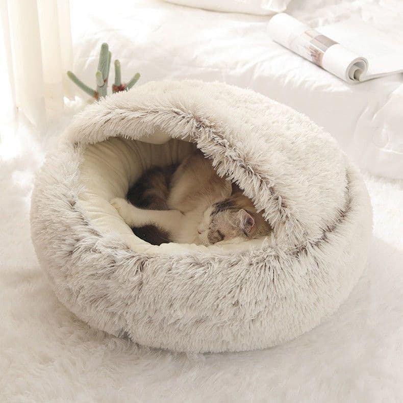 image-Pet Bed - Brown Plush 60cm PP Cotton for Dogs & Cats