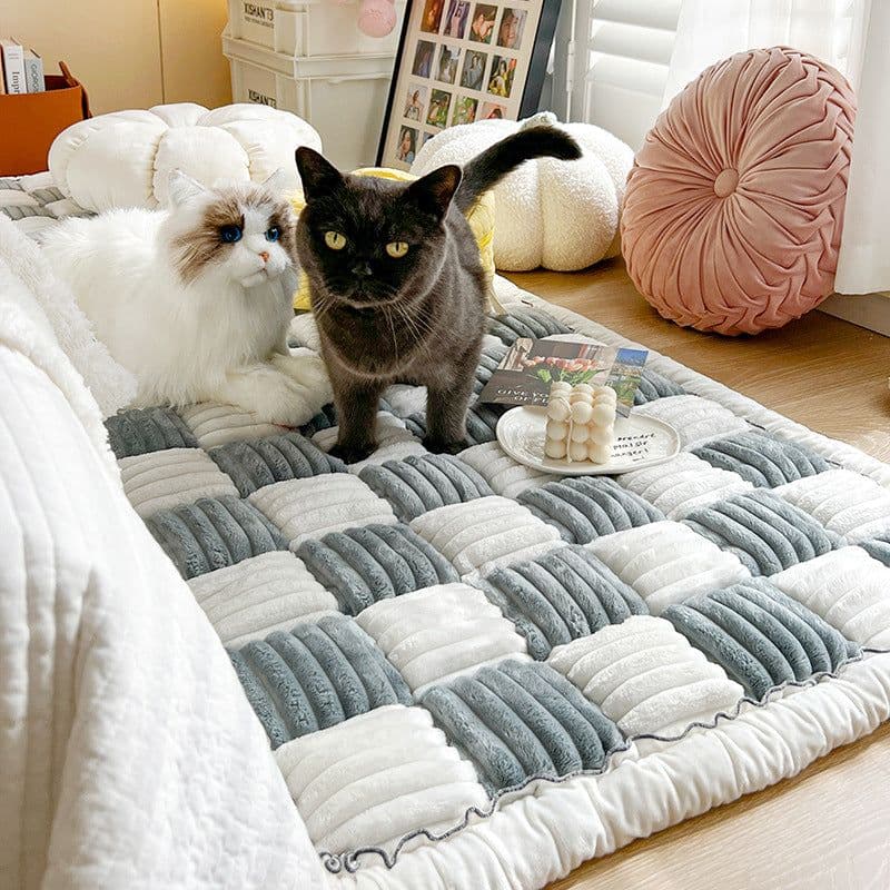 image-Foreign trade thickened ins wind cream color autumn and winter plush bedside mat non-slip rectangular bun mat tatami mat