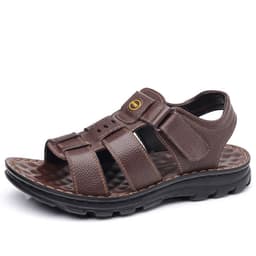 image-BANGDENG Leather Sandals Men Brown Size 44 Velcro