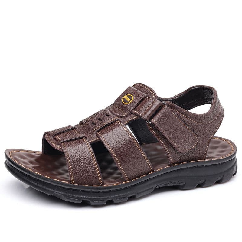 image-BANGDENG Leather Sandals Men Brown Size 44 Velcro