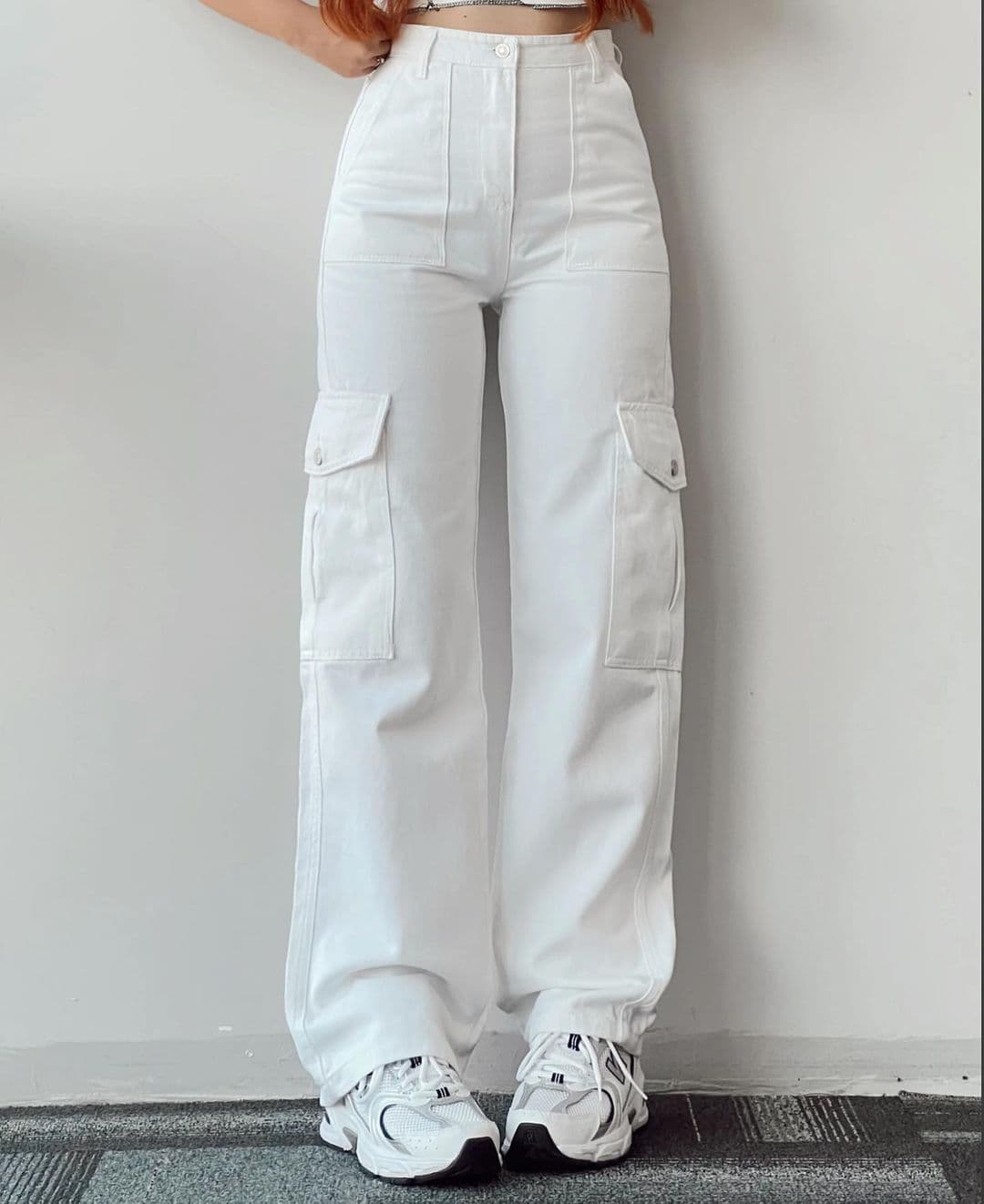 image-Women's Cargo Pants - Khaki Mid-Rise Straight Leg Cotton