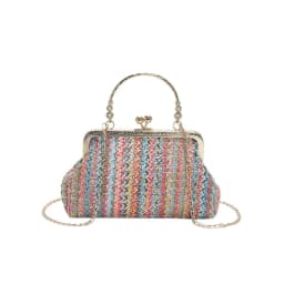 image-Blue Coochie Straw Handbag - Green Square Chain