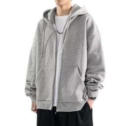 image-Men's Hooded Cardigan Sweatshirt - Dark Gray, 5XL, Loose Fit