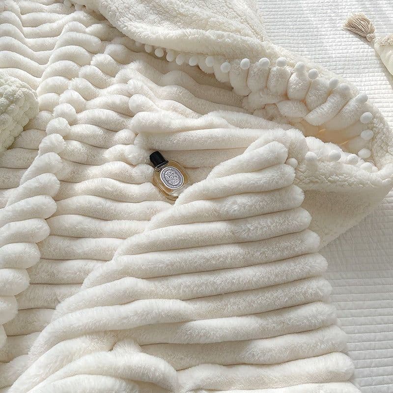 image-Rabbit Plush Throw Blanket - Light Gray Faux Fur, All Seasons 200cmx230cm