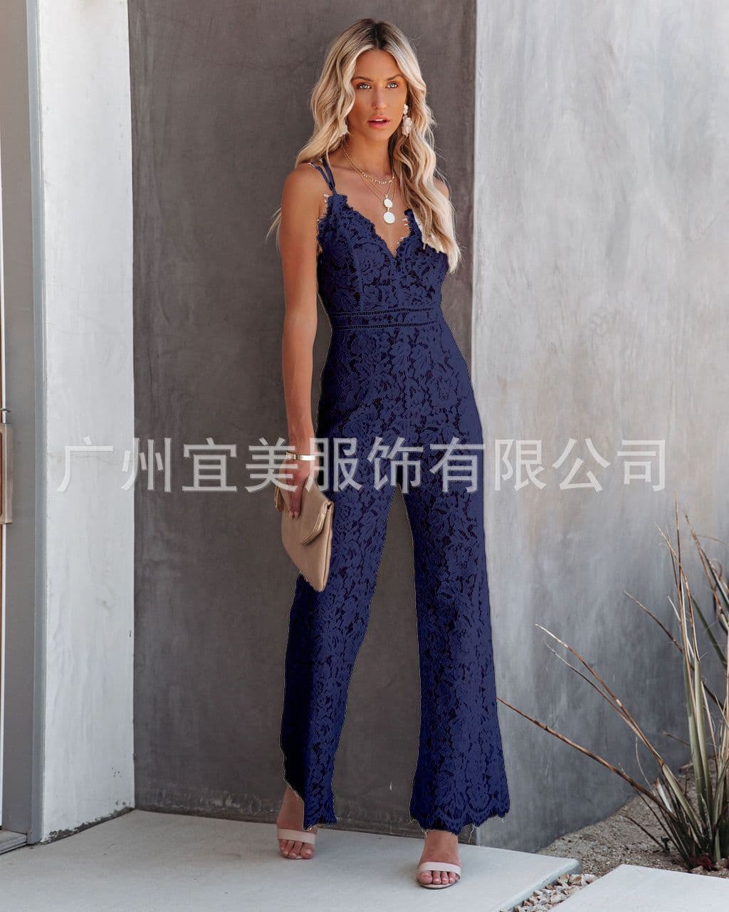 image-Lace Jumpsuit Women XXL Dark Blue Summer