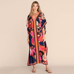 image-European and American new positioning printed blouse seaside holiday long skirt loose blouse bikini swimsuit robe outer wear female