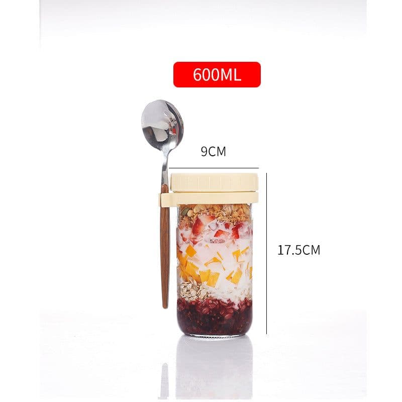image-Oatmeal Cup Overnight Oatmeal Cup Breakfast Cup with Spoon Lid Mason Cup Glass Salad Jar Yogurt Cup