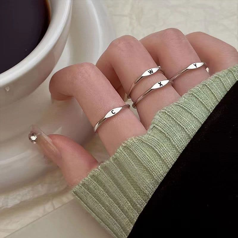 image-S925 Sterling Silver Letter Ring - Adjustable