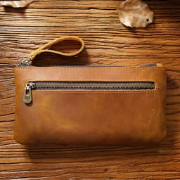 image-Retro Crazy Horse Leather Zipper Pen Bag Large Capacity Portable --- (57 characters)