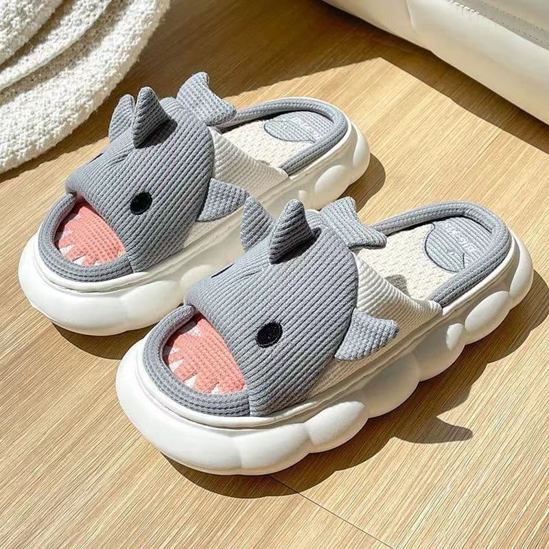 image-Xiaosha Thick-Soled Cotton Linen Slippers - Grey Size 44-45