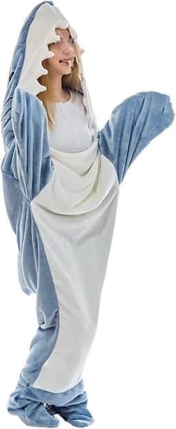 image-Shark Blanket Hoodie - Soft Flannel Wearable Sleeping Bag