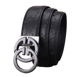 image-Men's Genuine Leather Belt - Black Smooth Buckle