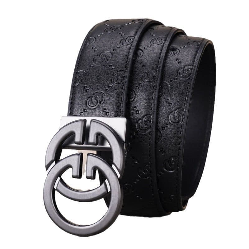 image-Men's Genuine Leather Belt - Black Smooth Buckle