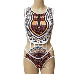 image-Women's One-Piece Swimsuit - Floral Yellow XXL