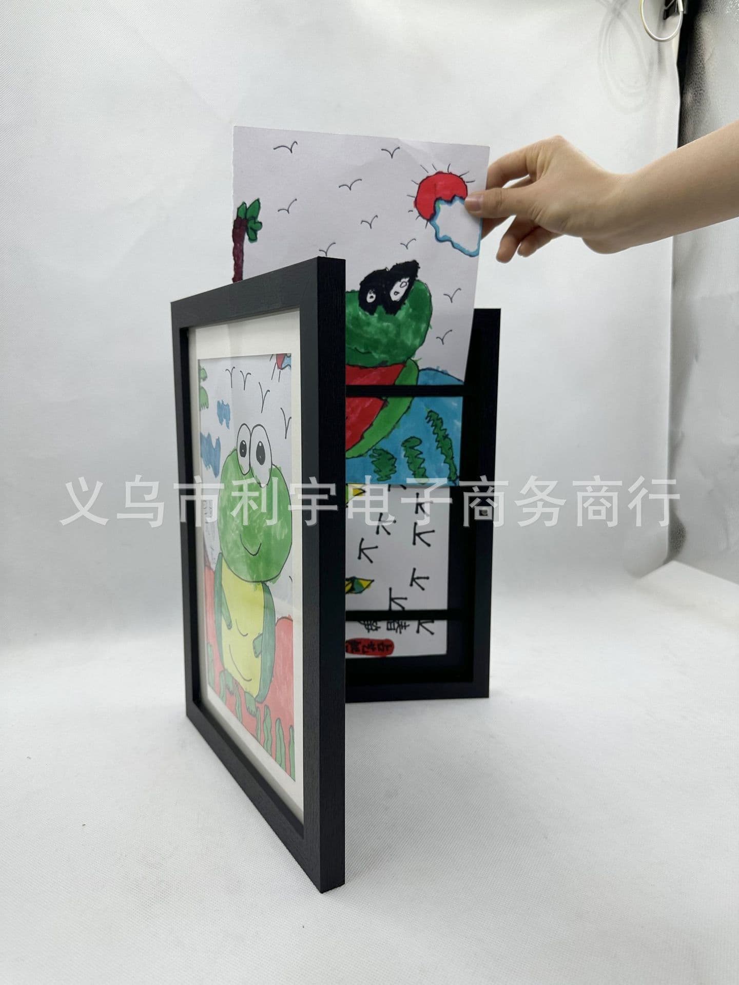image-Cross-border new Kids Art Frames children's art photo frame wooden oil painting storage box flip photo frame