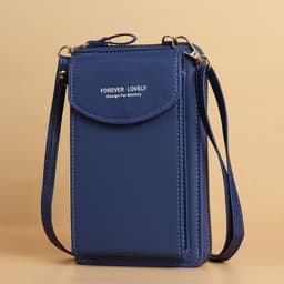 image-Sweet Vertical Messenger Bag - Light Blue PU Leather