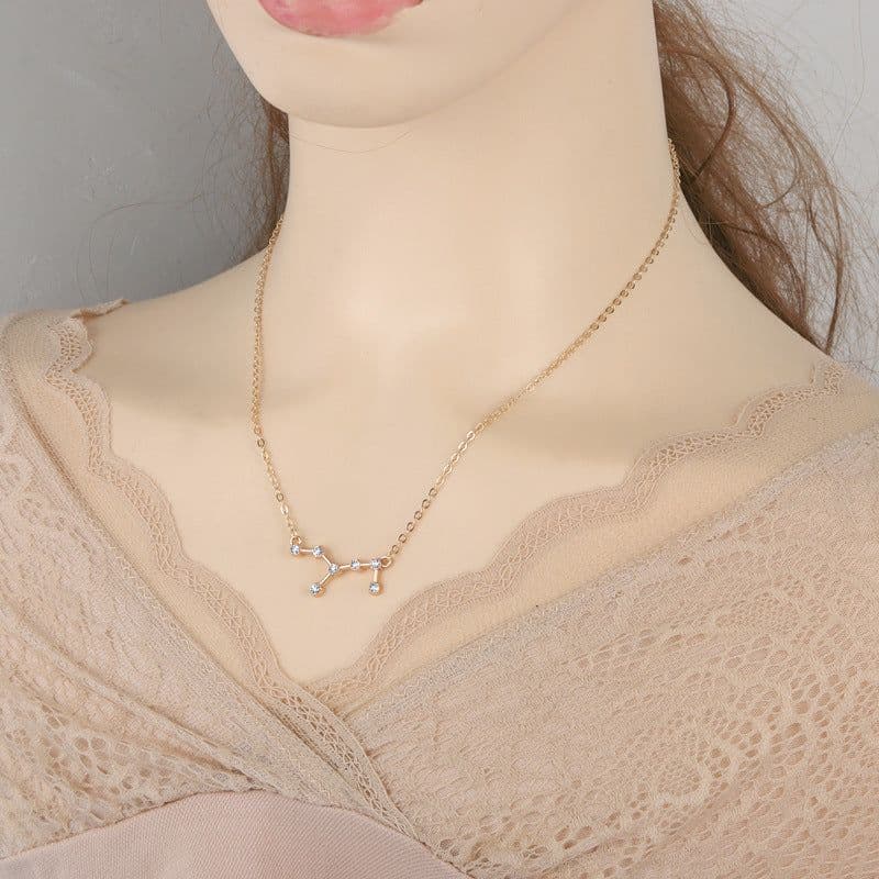 image-Yulu 12-Constellation Diamond Necklace Alloy Clavicle Chain - Brown