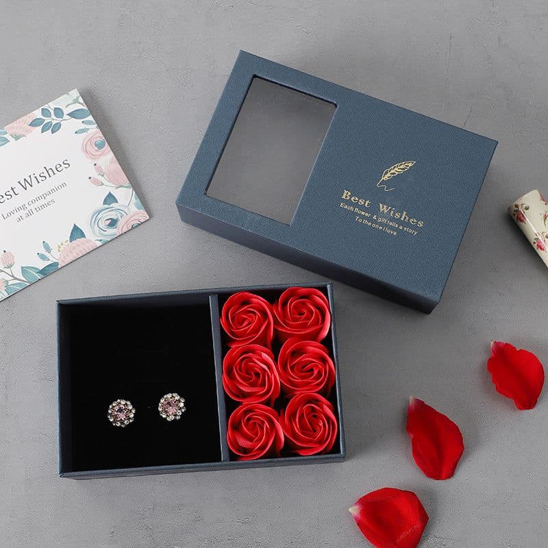 image-Love Jewelry Box Six Roses - Feather Pink