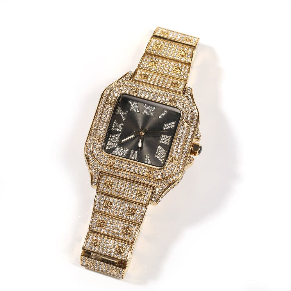 image-Men's Square Quartz Watch - Gold 45mm Roman Dial
