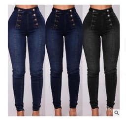 image-Trendy High-Waist Jeans - Double-Row Button Skinny Light Blue 5XL