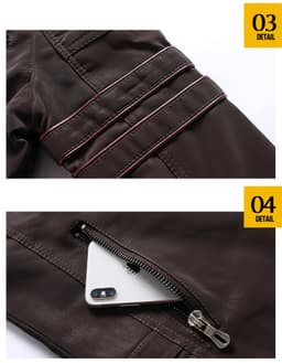 image-Men's PU Leather Jacket - Slim Fit Vintage Black