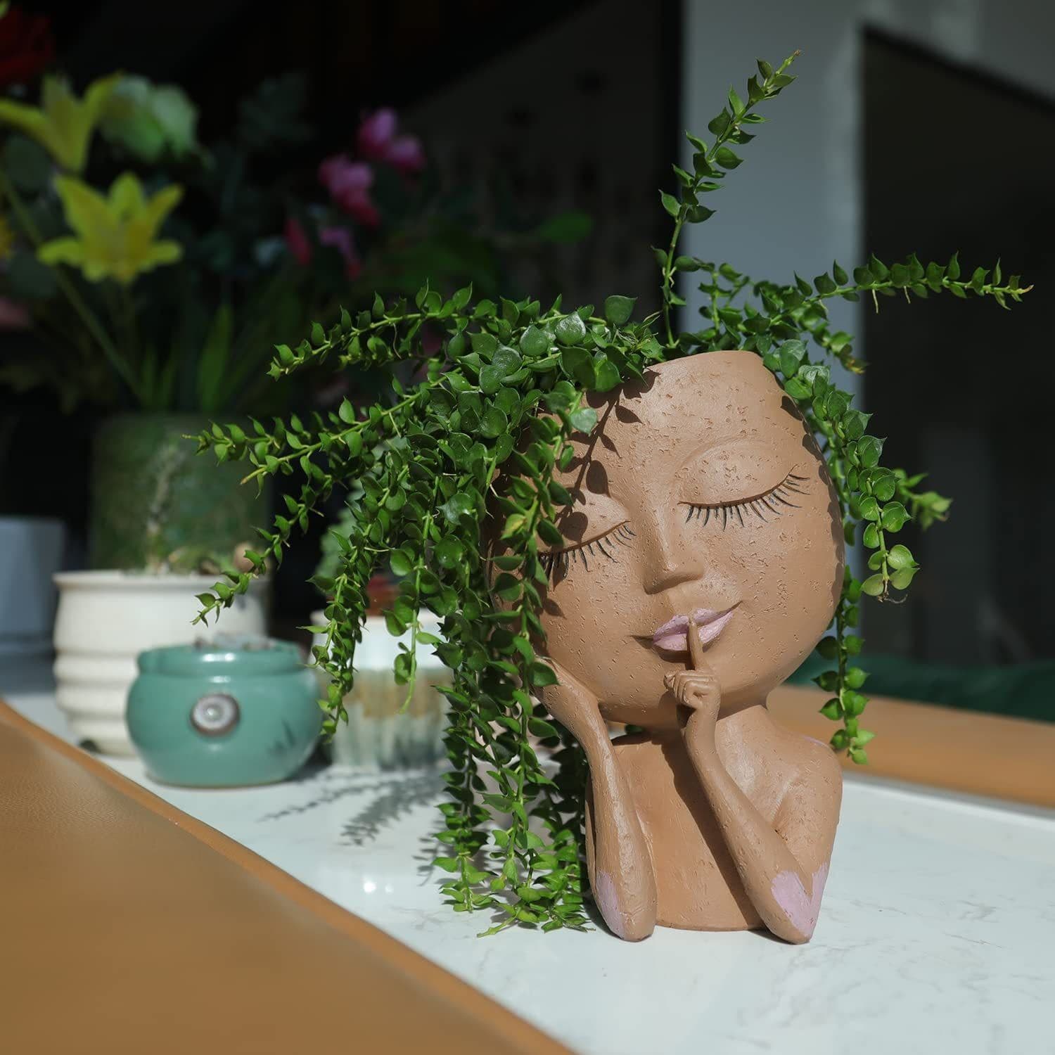 image-Resin Boo Girl Flower Pot Nordic Green Decorative