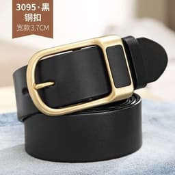 image-Men's Genuine Leather Belt - Pin Buckle Black