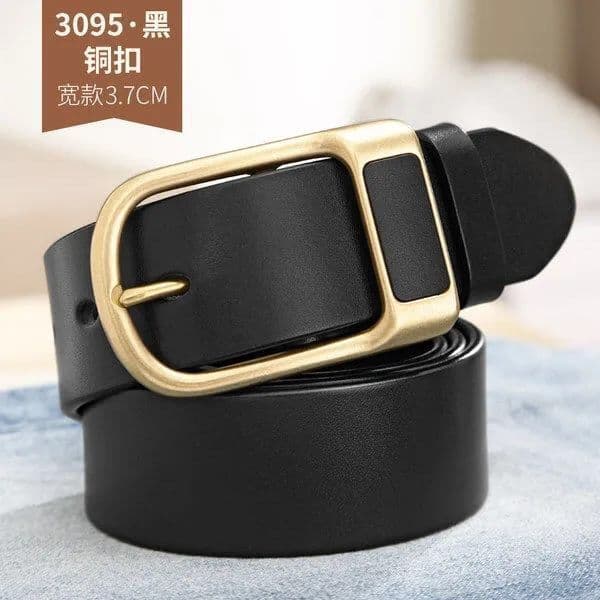 image-Men's Genuine Leather Belt - Pin Buckle Black