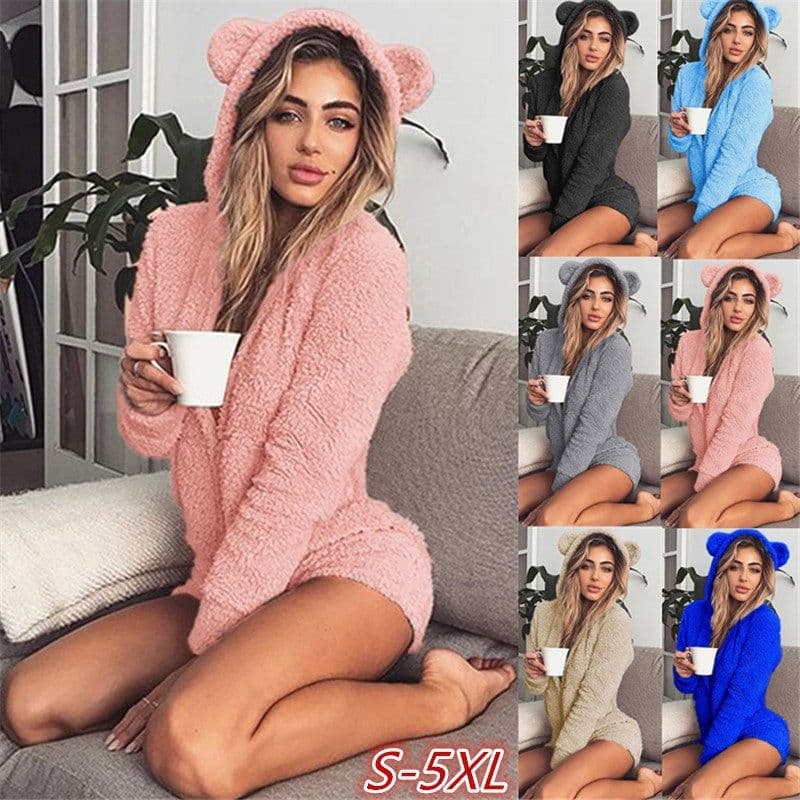 image-Hooded Long-Sleeve Plush Jumpsuit - Sky Blue 5XL
