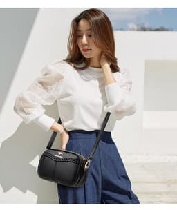 image-Women's 2022 Messenger PU Shoulder Bag - Blue with Compartments