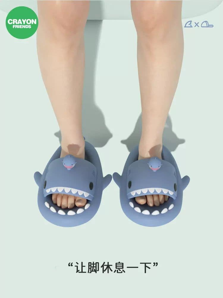image-Late Brand Baby Shark Slippers - Non-Slip, 44-45 Size, Thick Sole