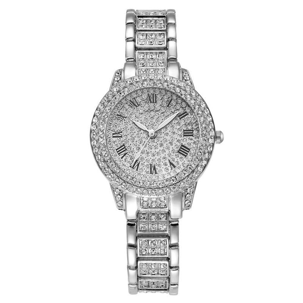 image-Roman Steel Belt Watch Full Diamonds Starry Quartz Hip-Hop Style (64 characters)