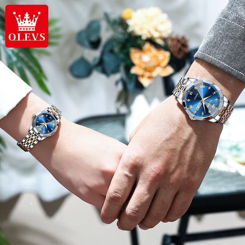 image-OLEVS Couple Watches Stainless Steel Quartz 30M