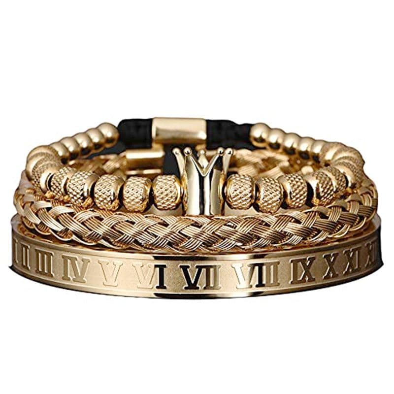image-Cross-border Hot Sale Glossy Crown Bracelet Set Pineapple Beads Roman Numerals Twist Bracelet Set