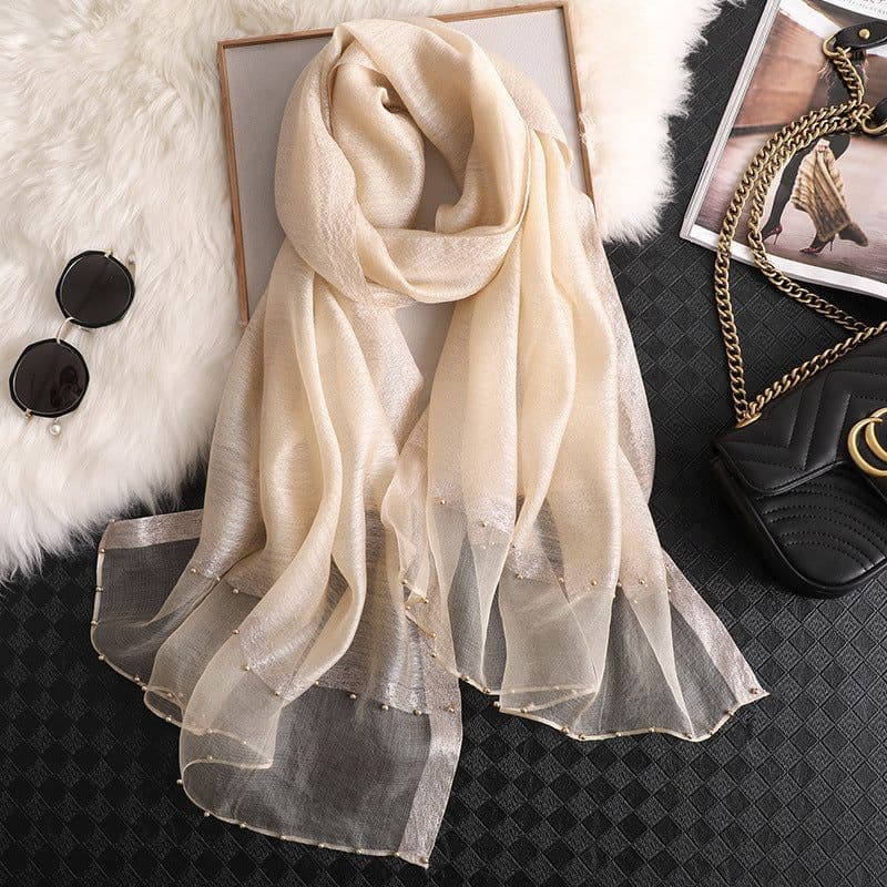 image-Beach Sunscreen Beading Scarf - Women 65*185cm, Thin Wool Blend Shawl (65 characters)