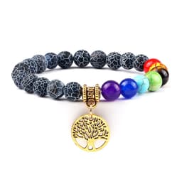 image-European and American cross-border foreign trade creative 8mm bead bracelet Volcanic lava hand string wooden beads alloy tree of life pendant